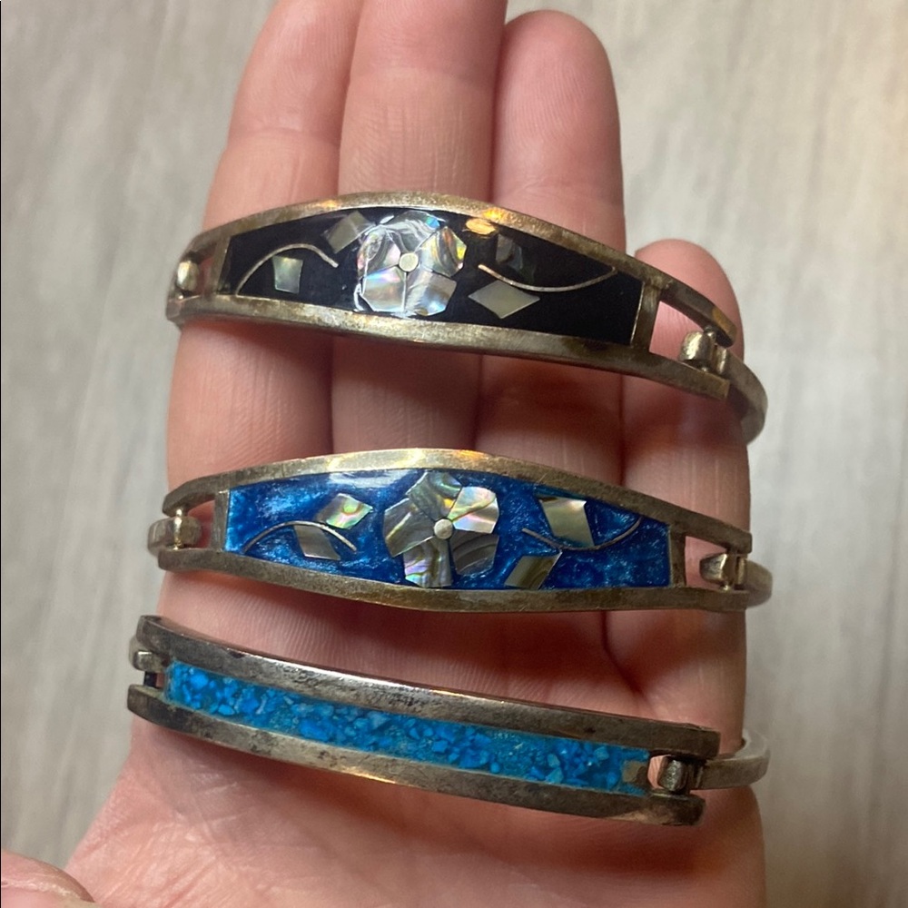 VTG Sterling Mexico Taxco Hinged Bangles Lot of 3